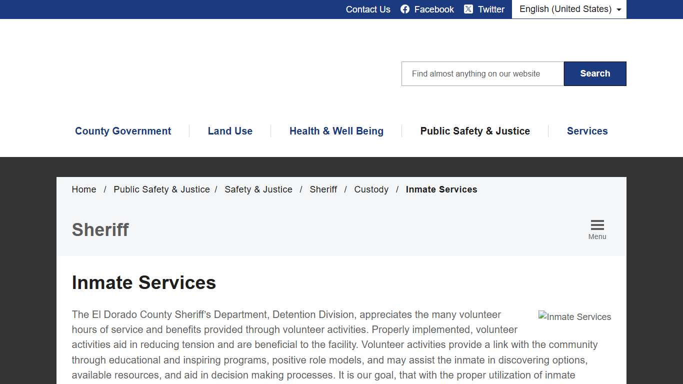 Inmate Services - El Dorado County